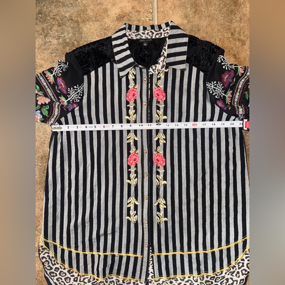 John Mark Black and Gray Striped Floral Embroidered Top - Picture 15 of 16